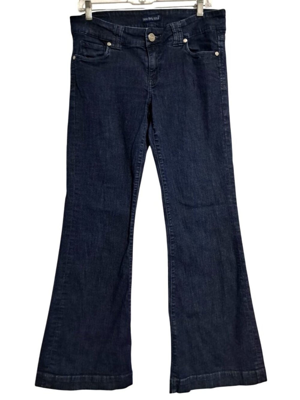 Y2K See Thru Soul Jeans Women’s Size 30 Low Rise Lauren Wide Flare Jeans Dark Wa